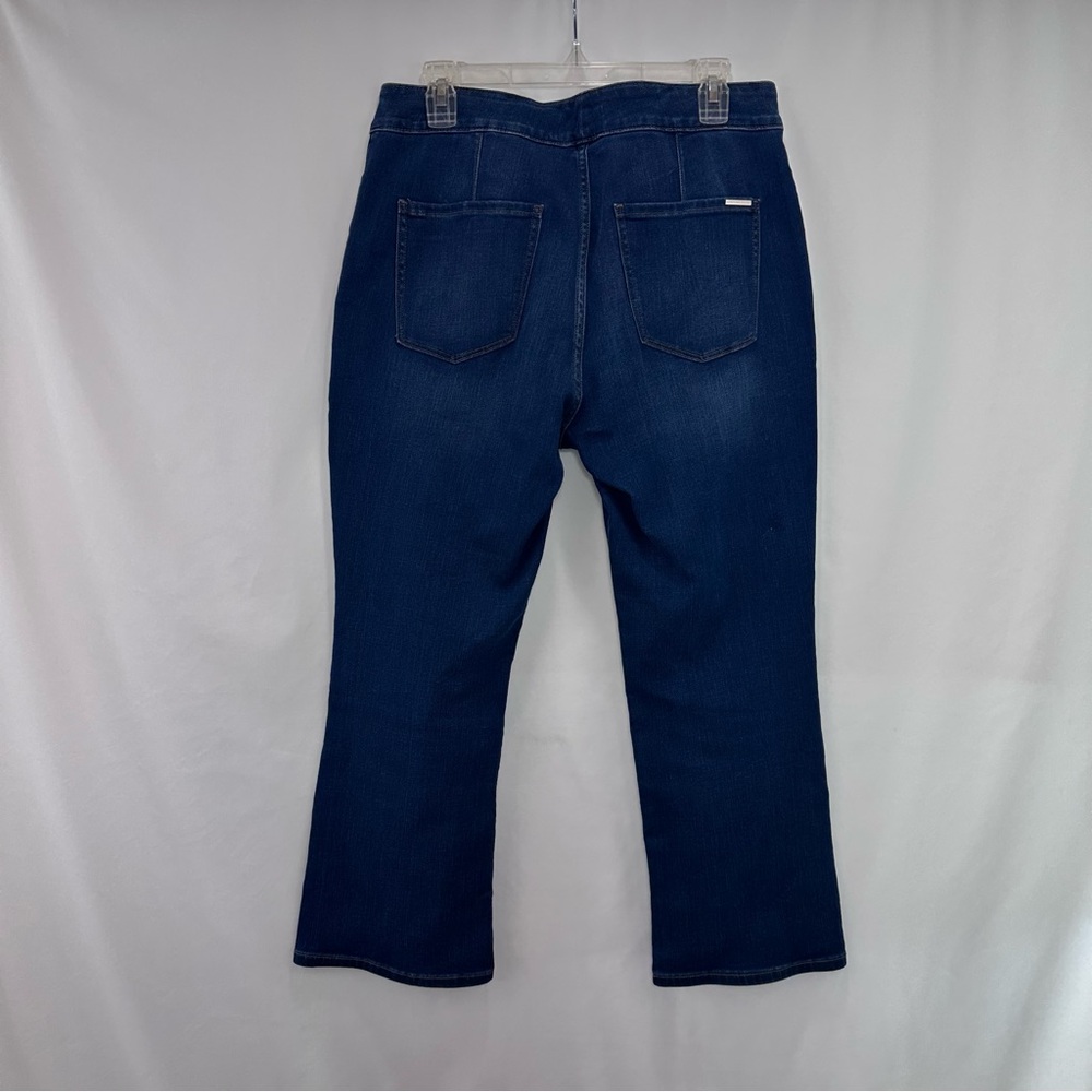 WHBM High Rise Tab Detail Kick Flare Cropp Jeans Women 10 Blue - Picture 3 of 10